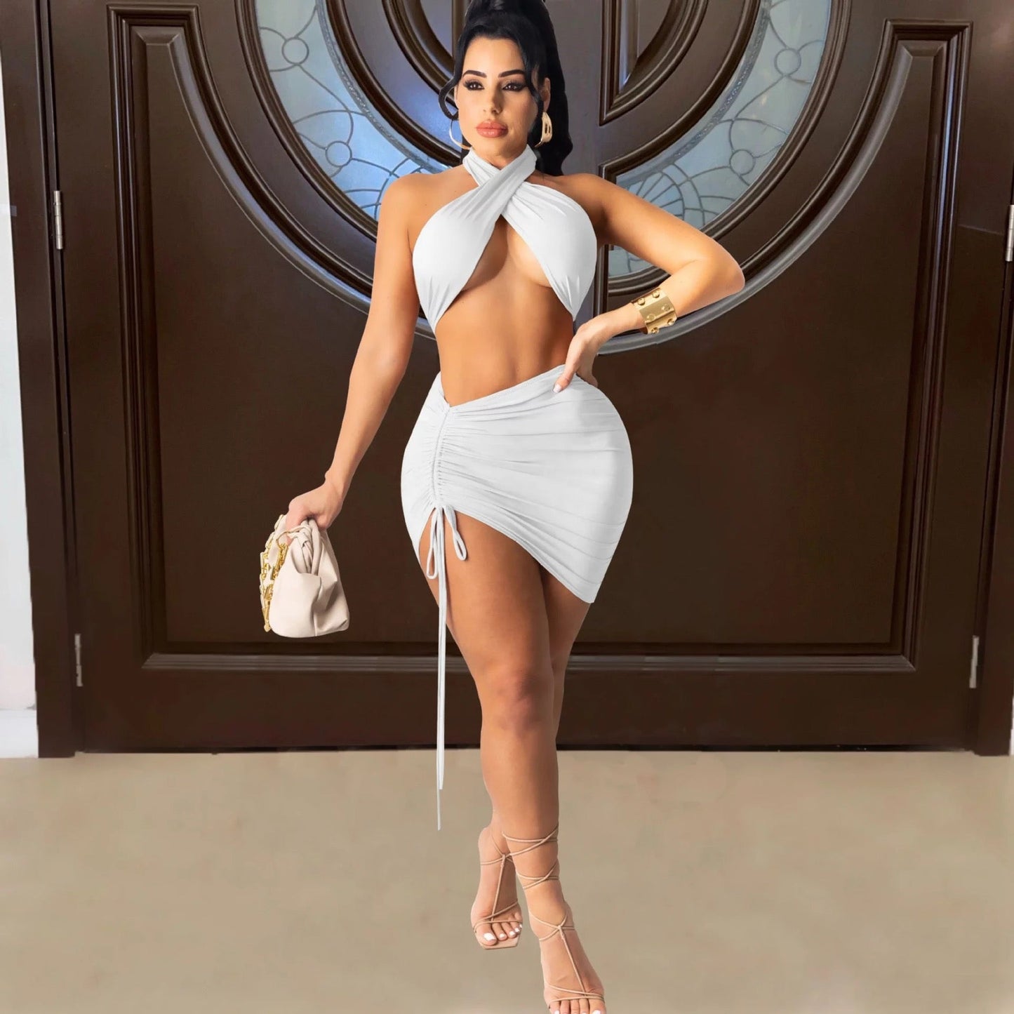 White Criss Cross Skirt Set