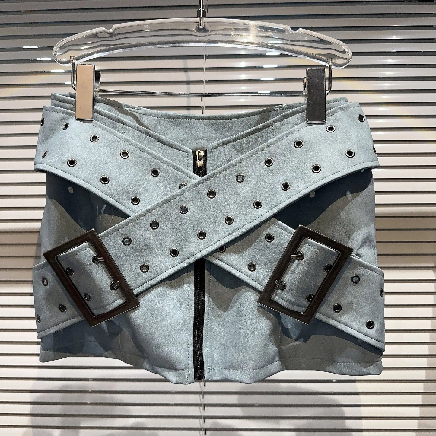 Blue Leather Skirt