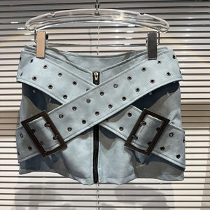 Blue Leather Skirt