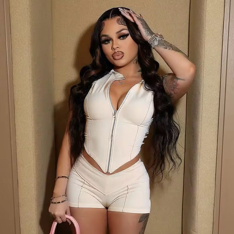 White Zip Up Two Piece Set