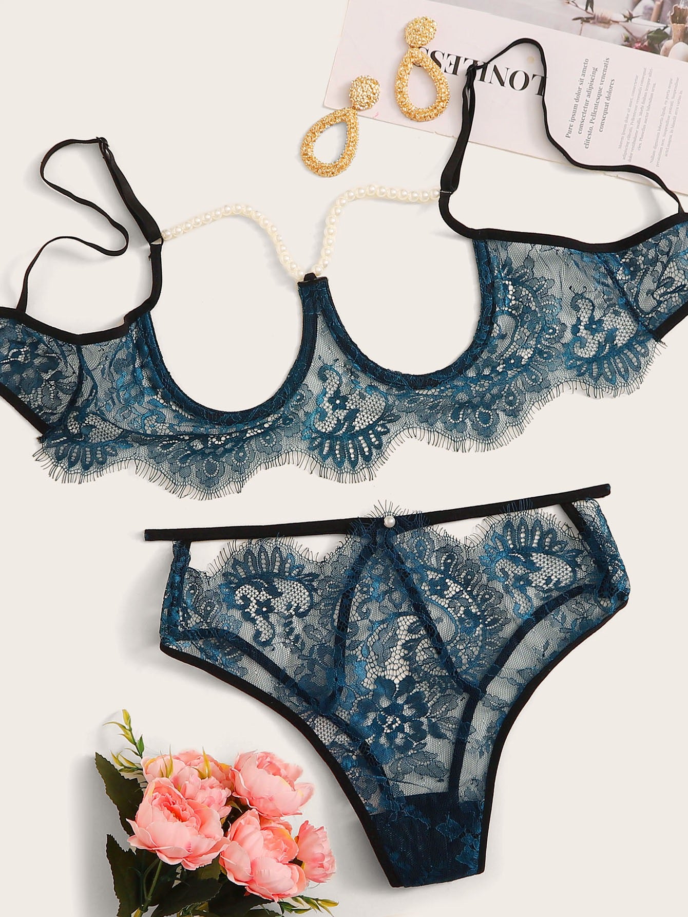 Blue Two Piece Set With Pearls