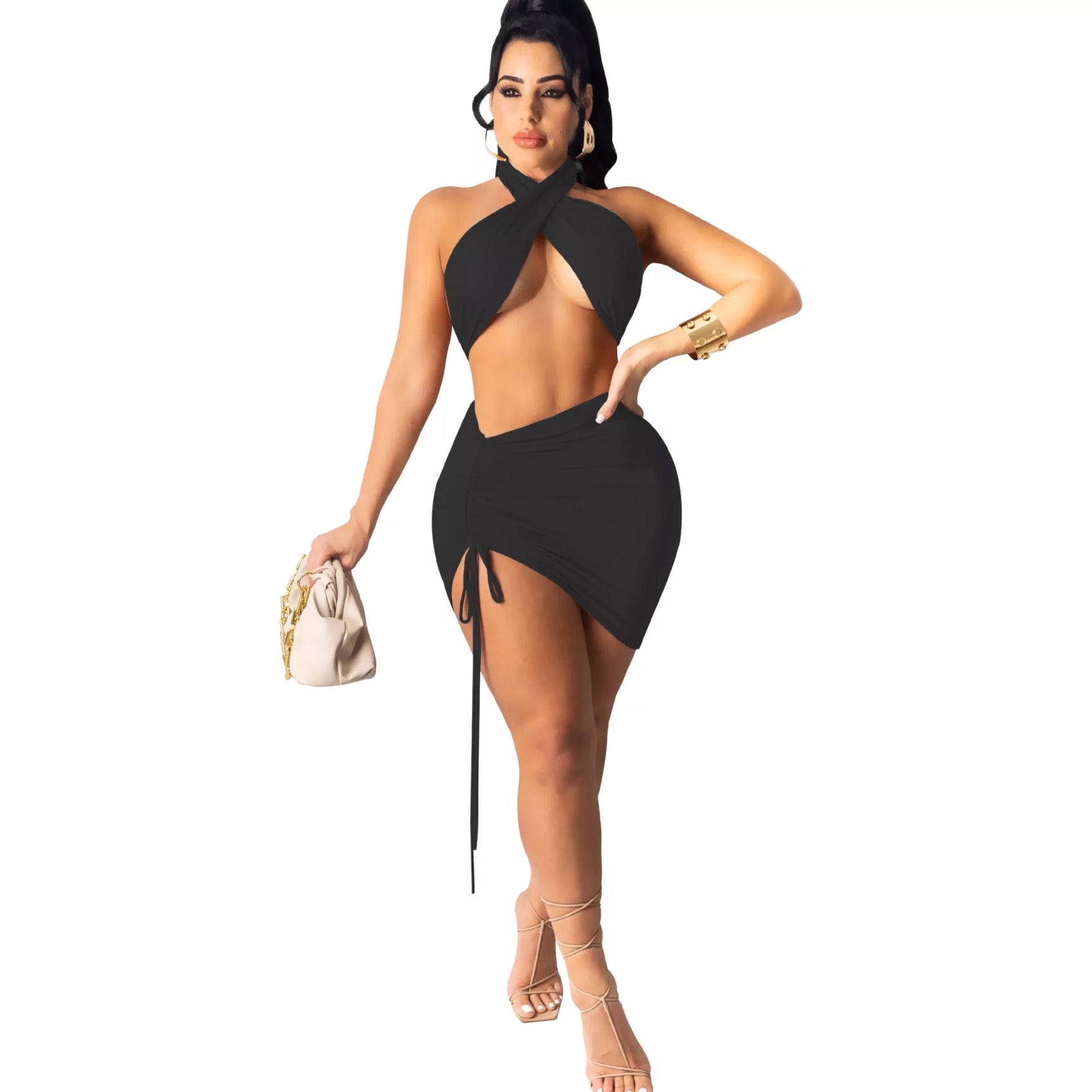 Crossed Shirt And Skirt Set